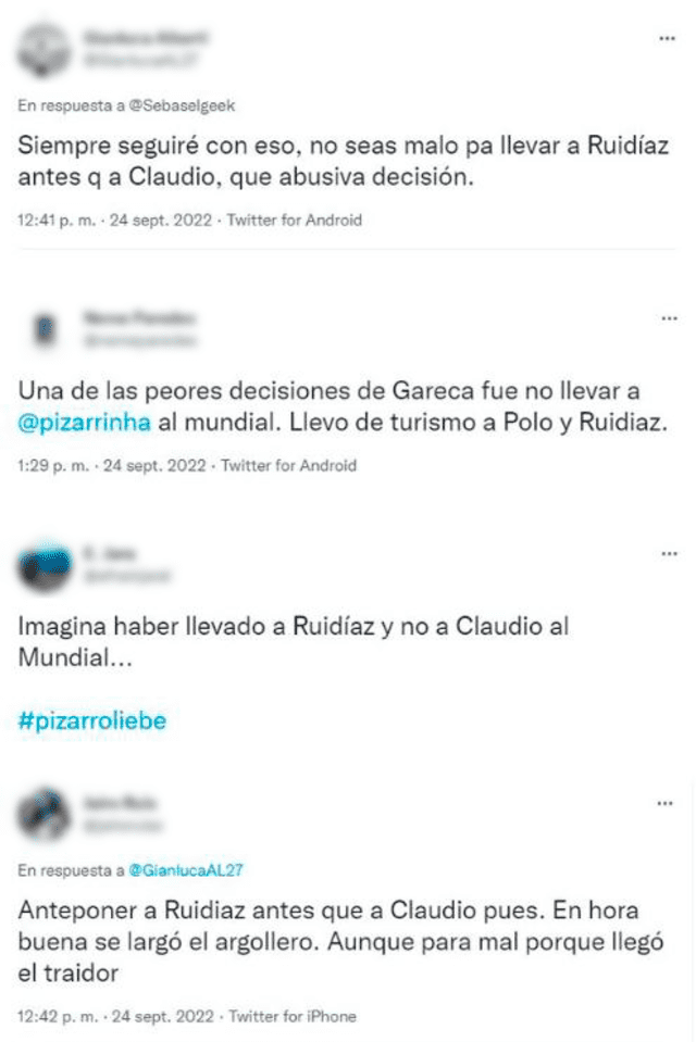Comentarios sobre Ricardo Gareca y Claudio Pizarro. Foto: captura Twitter