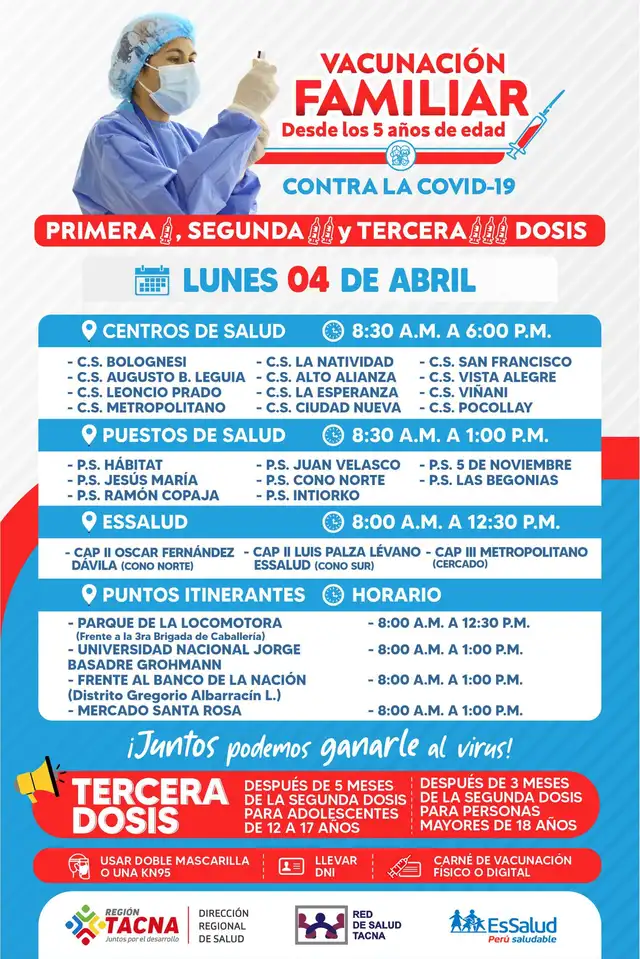 Vacunación en Tacna este lunes 4 de abril. Foto: difusión