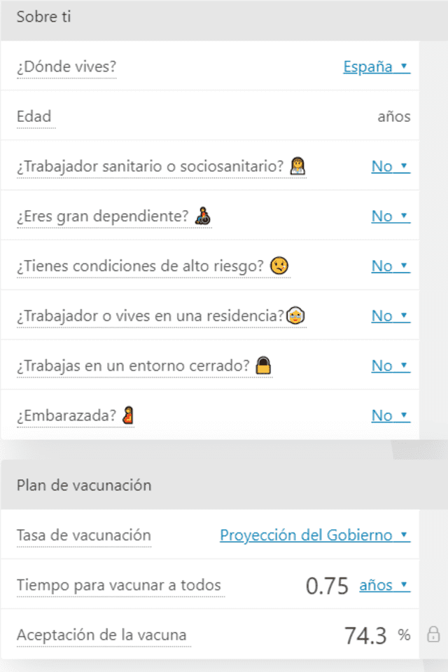 La calculadora del turno de vacunación en España. Foto: Captura de Omni calculator
