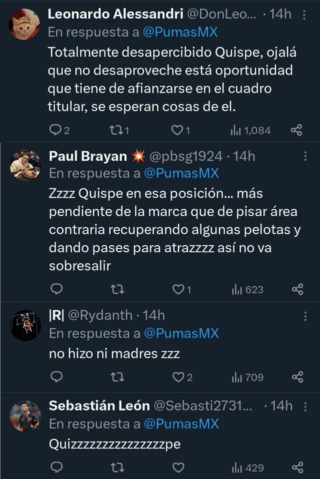 Comentarios de los hinchas de Pumas sobre Piero Quispe. <strong>Foto: captura 'X'</strong>   