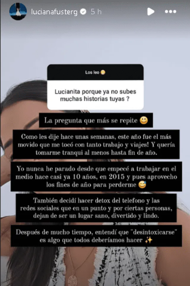 Publicación realizada por Luciana Fuster. Foto: Instagram.   