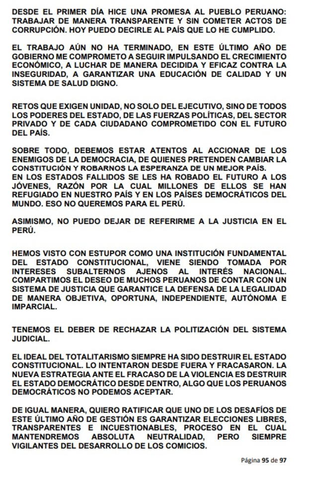 Una de las 16 páginas que Dina Boluarte omitió en su mensaje a la Nación. Una de las 16 páginas que Dina Boluarte omitió en su mensaje a la Nación.