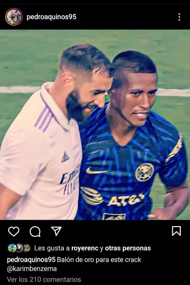 Publicación de Pedro Aquino sobre Karim Benzema al ganar el Balón de Oro. Foto: captura Instagram