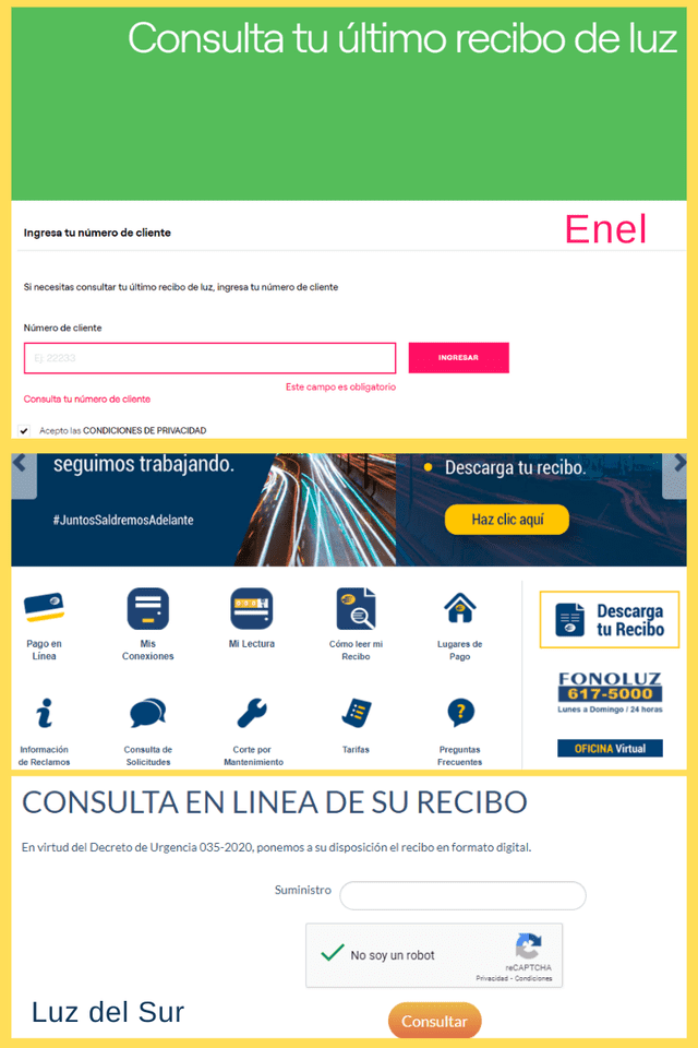 ¿Cómo ver y pagar tu recibo de luz por internet? Foto: captura empresas de electricidad