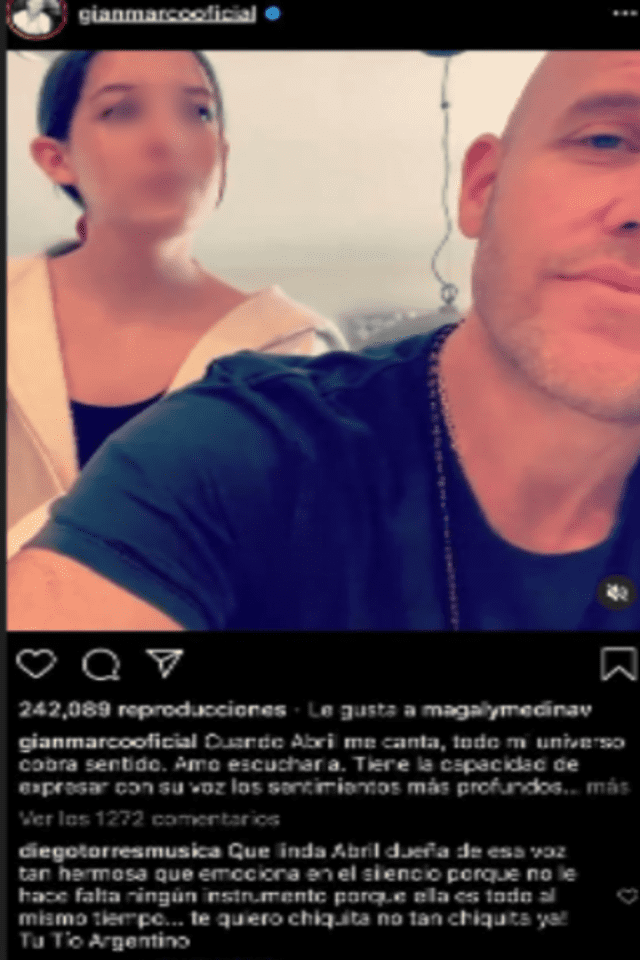 Diego Torres felicita a la hija de Gian Marco. Foto: Captura Instagram.