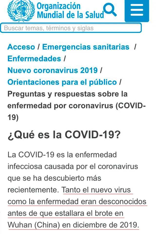 La OMS aclara que la aparición del nuevo coronavirus se dio en el 2019