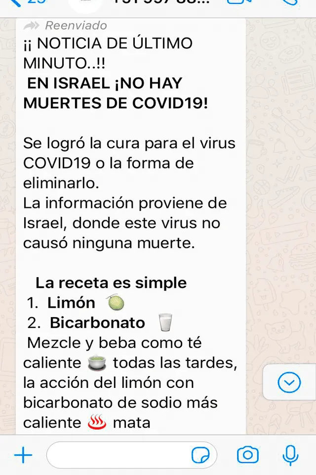 Es falso que en Israel no haya muertos por coronavirus gracias al “té de bicarbonato y limón”
