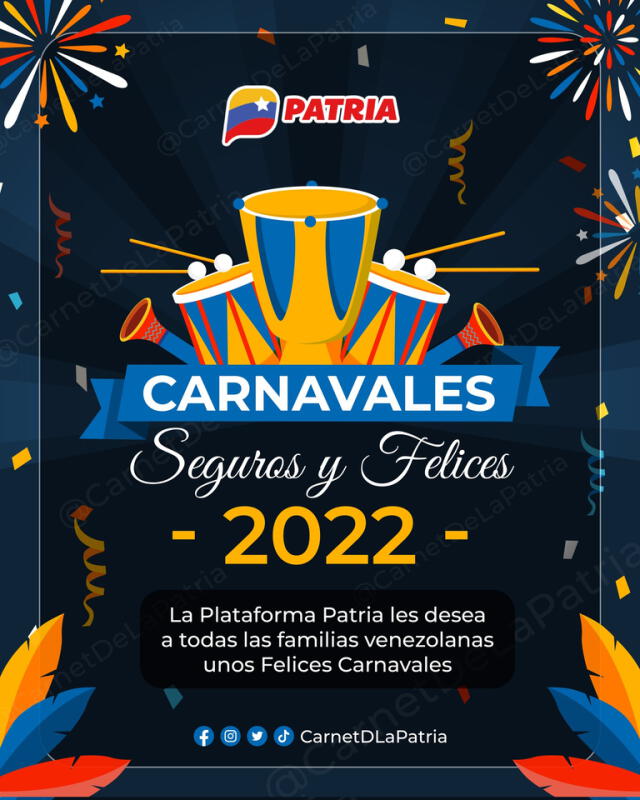  Saludo del Gobierno de Nicolás Maduro en 2022 por el Carnaval. Foto: CarnetDLaPatria/ Twitter   