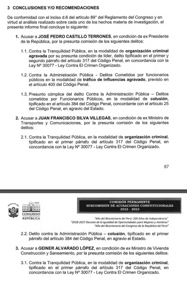 Recomendaciones del informe final. Foto: documento   