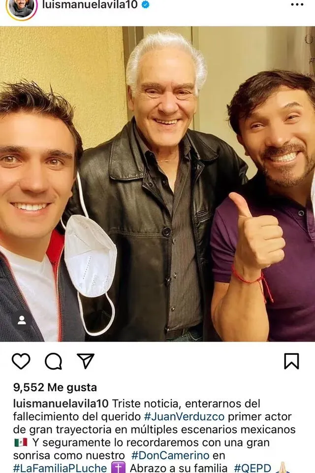 Esta fue la despedida que le dedicó Luis Ávila, su compañero en 'La familia P.Luche'. Foto: captura de Instagram/Luis Ávila   