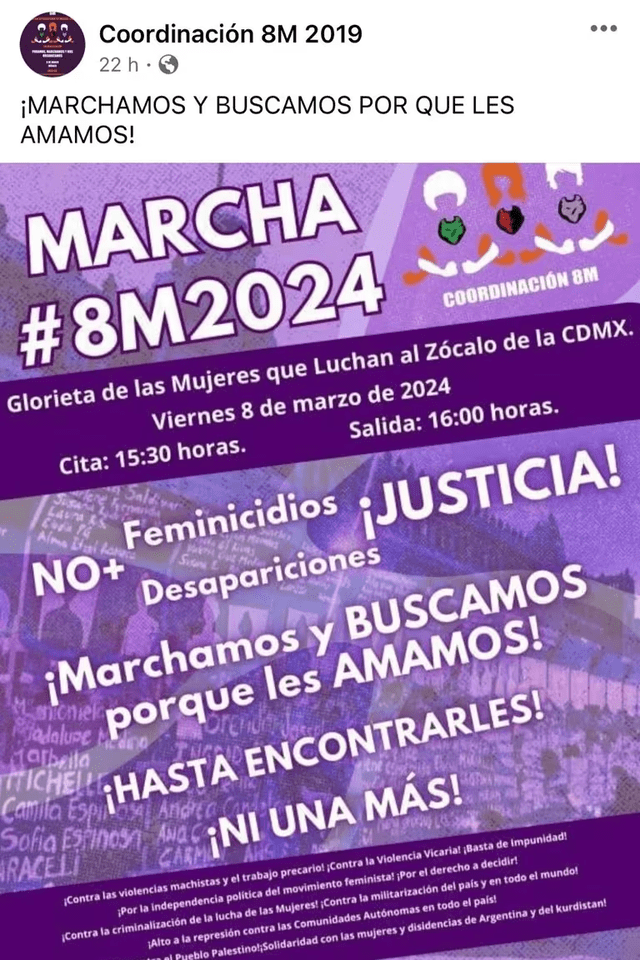 Esta es la convocatoria para la marcha por el 8M en la Ciudad de México. Foto: Facebook Coordinación 8M   