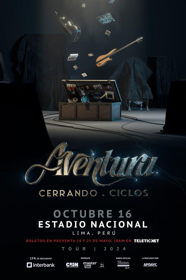  Aventura ofrecerá concierto en el Estadio Nacional. Foto: CMN Eventos   