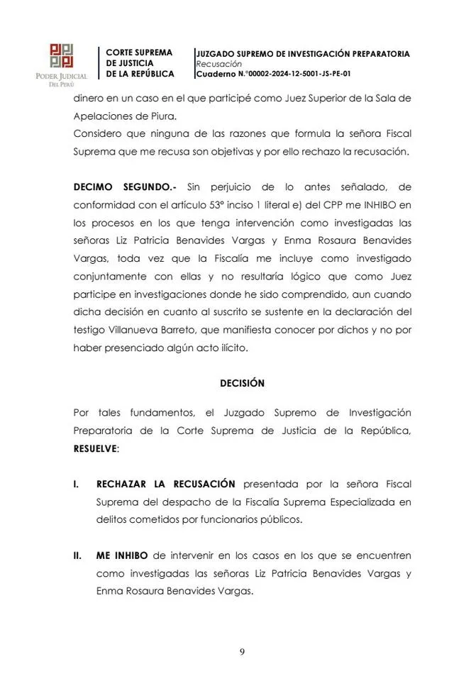 Con esta decisión, Juan Carlos Checkley no podrá ver los casos de Patricia y Enma Benavides. Foto: Poder Judicial.   