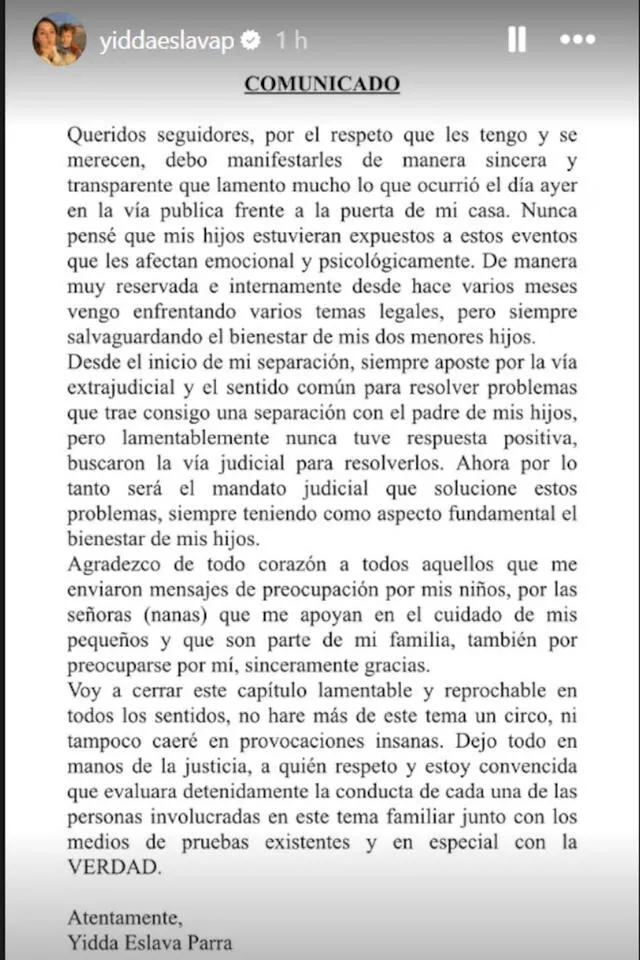  El extenso comunicado de Yiddá Eslava tras pelearse con Julián Zucchi. Foto: Instagram 