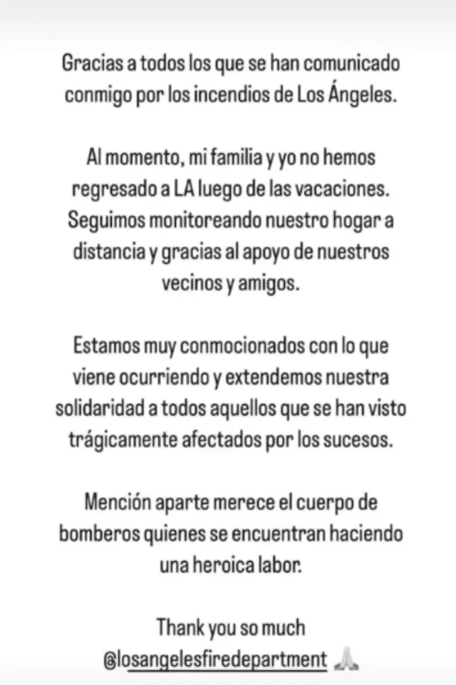 Publicación hecha por Christian Meier sobre los incendios en Los Ángeles. Foto: Instagram.   