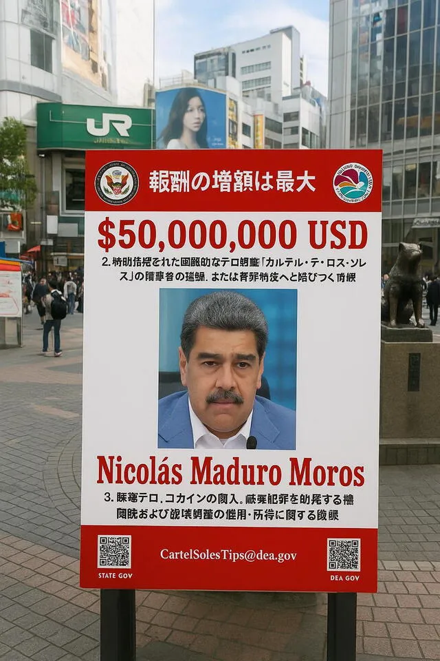 El cartel con la recompensa puesta por EE. UU. se exhibió en distintos países. Foto: X/@PedroDeMendonca El cartel con la recompensa puesta por EE. UU. se exhibió en distintos países. Foto: X/@PedroDeMendonca