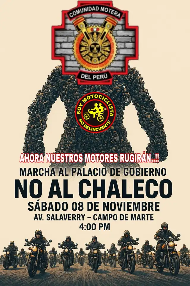 La comunidad motera realizará una marcha para exigir acciones del Gobierno de José Jerí.   