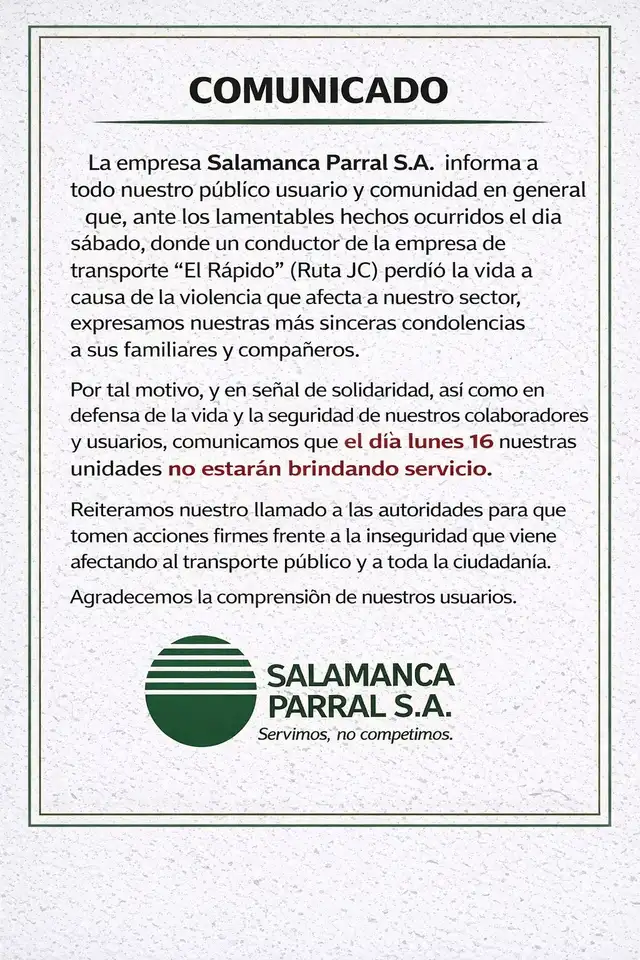  Pronunciamiento de la empresa Salamanca Parral S.A. Foto: Comunicado.   