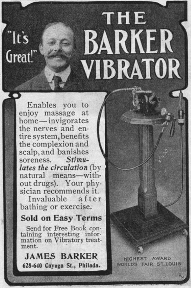 Un anuncio publicado en 1906 que describe el uso del vibrador como "indispensable tras darse un baño o hacer ejercicio" publicado en Filadelfia, Estados Unidos. Foto: archivo Jay Paull