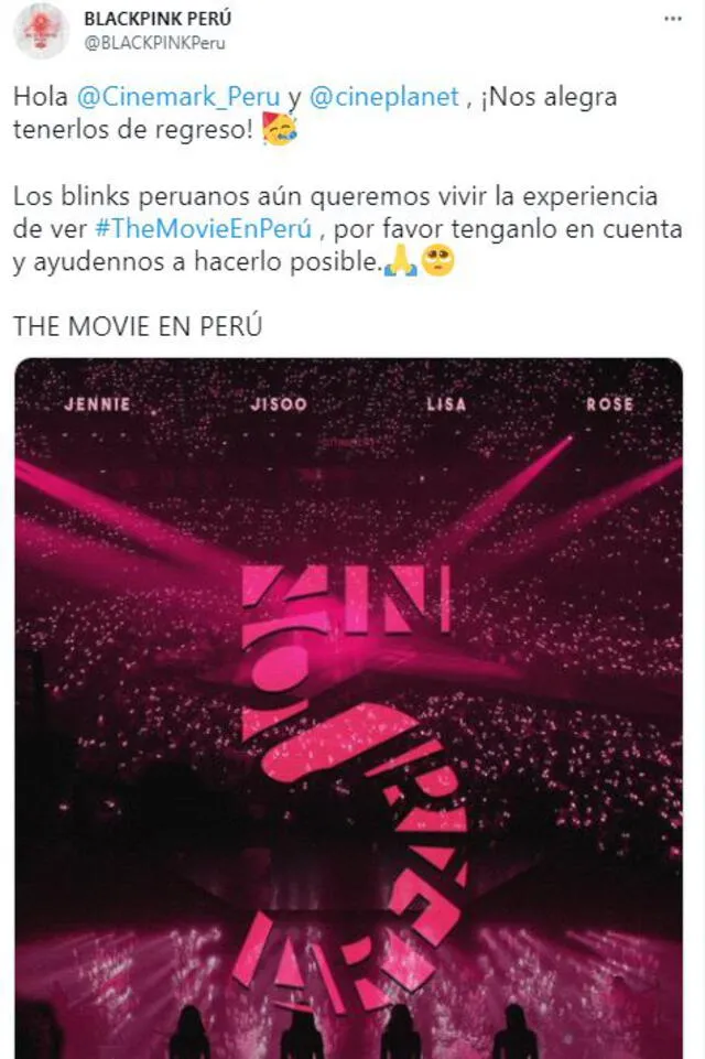 Pedidos para ver The Movie en Perú. Foto: BLACKPINK Perú