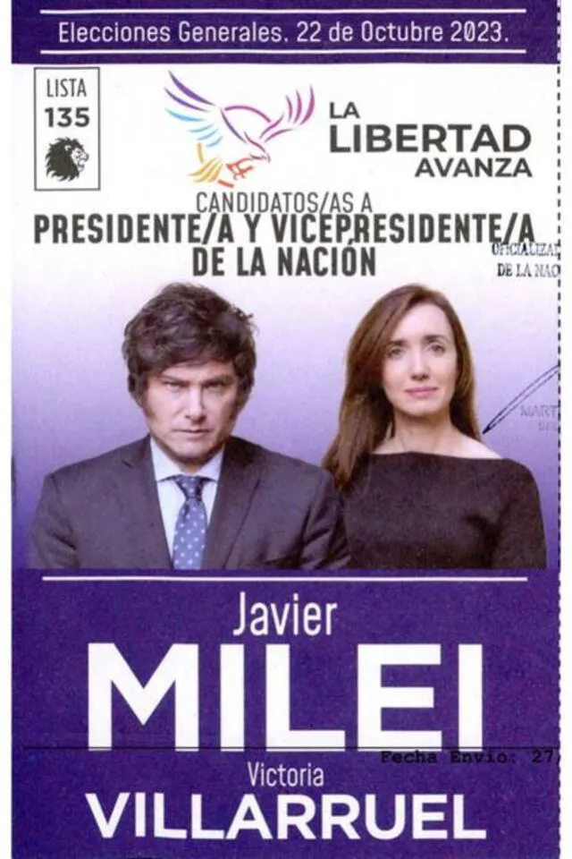 Asi luce la boleta electoral de Javier Milei y Victoria Villarruel para el balotaje. Foto: La Libertad Avanza   