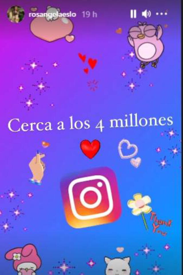 Rosángela Espinoza emocionada por llegar a los cuatro millones de seguidores en Instagram. Foto: captura