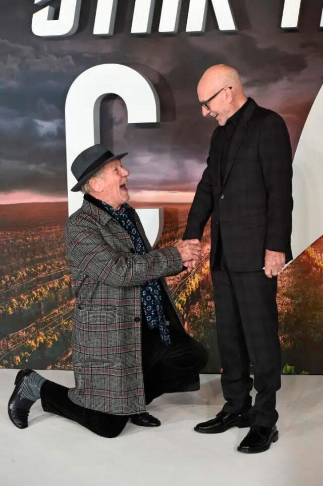 Ian McKellen pidiendo matrimonio a Patrick Stewart.