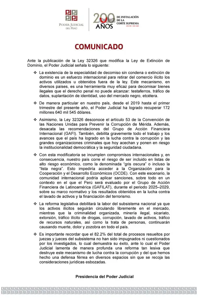 <em> Comunicado del 12 de mayo por el Poder Judicial. Foto: difusión</em> <em> Comunicado del 12 de mayo por el Poder Judicial. Foto: difusión</em>