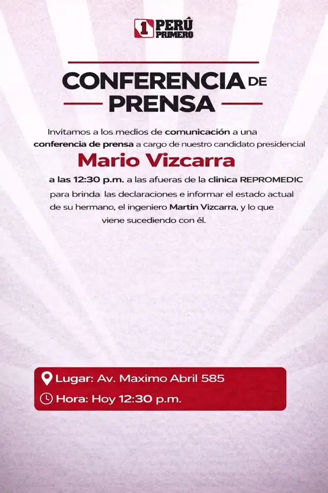 Perú Primero informó que dará conferencia de prensa sobre Martín Vizcarra Perú Primero informó que dará conferencia de prensa sobre Martín Vizcarra