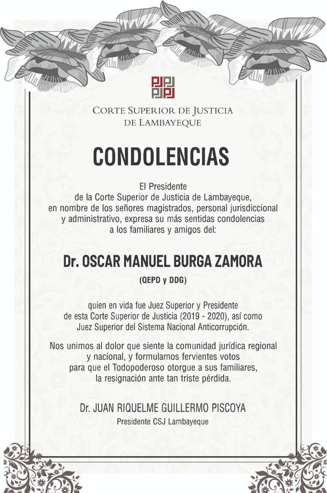 Comunidad por la muerte de juez Óscar Burga. Foto: Poder Judicial