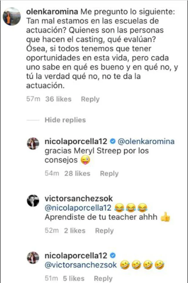 Nicola Porcella responde a usuaria que lo criticó por actuar en telenovela.