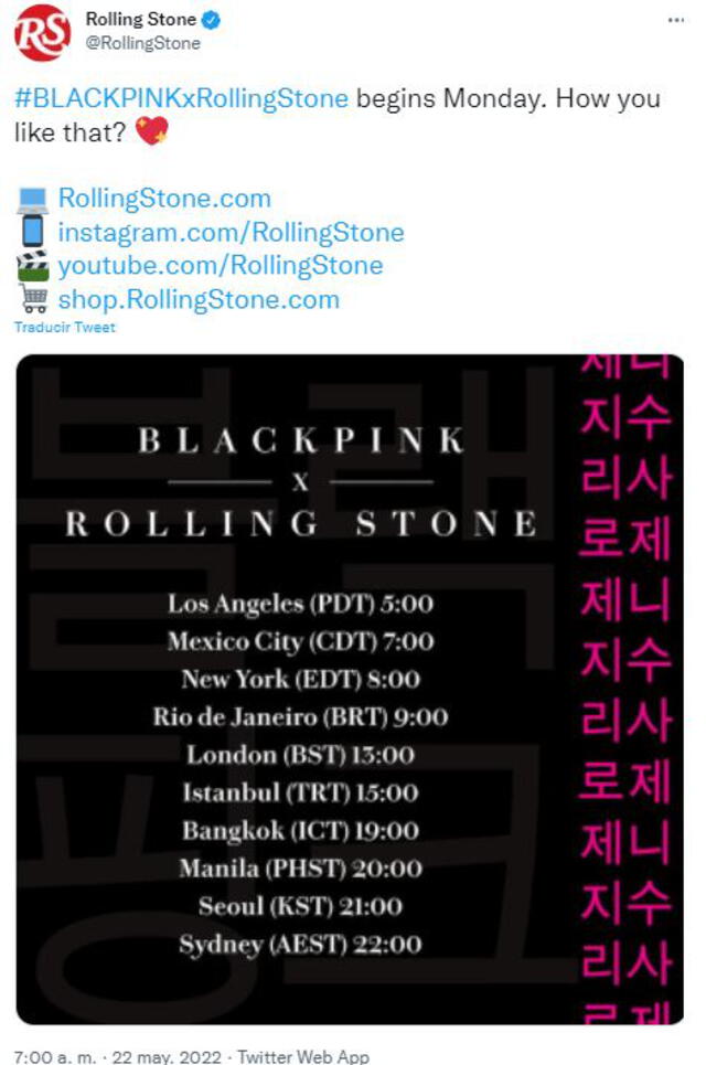 BLACKPINK en la revista Rolling Stone. Foto: Twitter