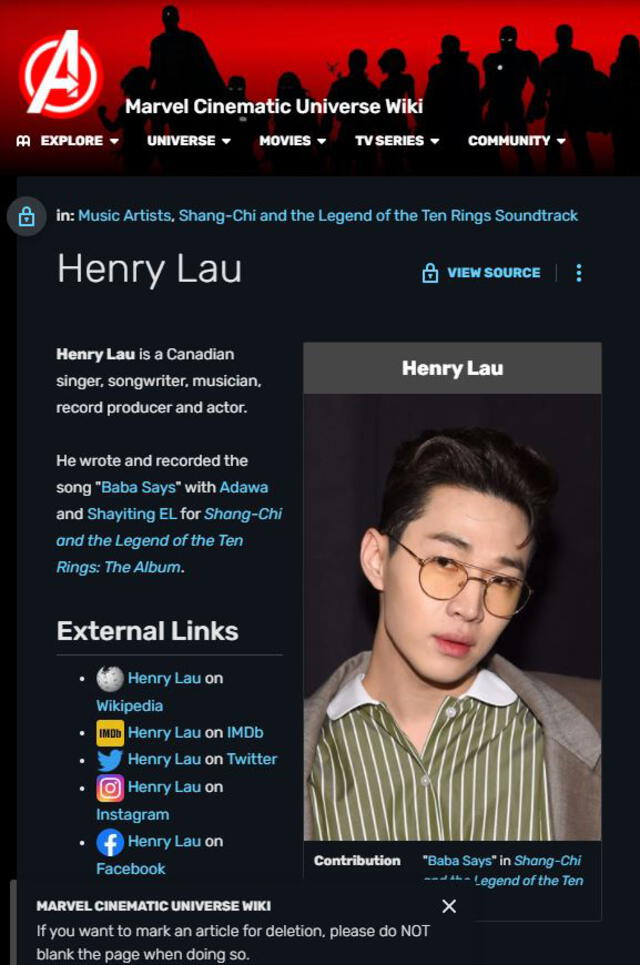 Henry Lau como compositor musical y de letra de "Baba Says", soundtrakc de SHng Chi. Foto: fandom Marvel