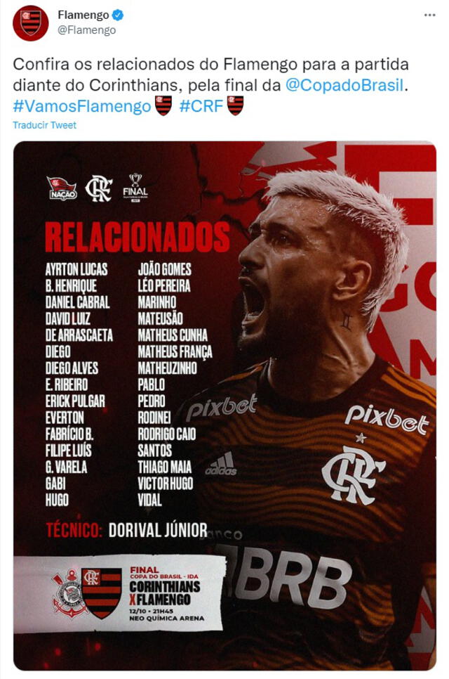 Tweet de Flamengo. Foto: Flamengo/Twitter