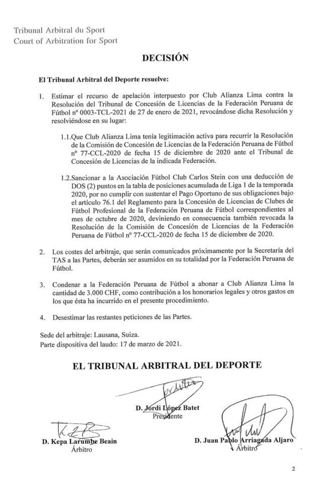 Documento del TAS.
