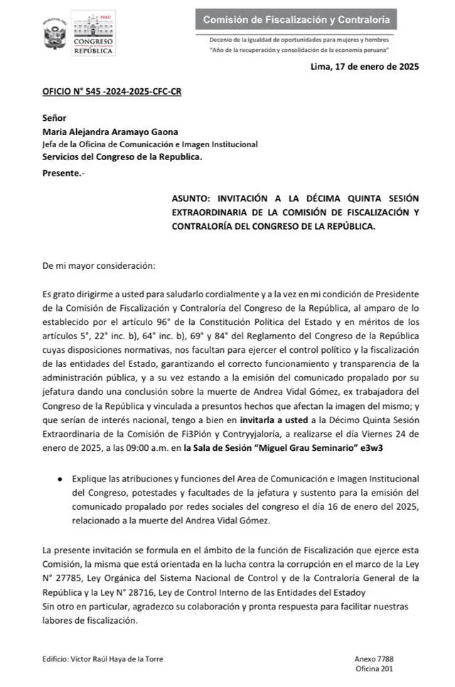  Citan a Alejandra Aramayo a la Comisión de Fiscalización.   