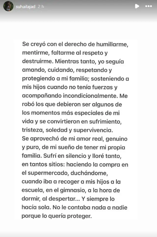 Comunicado 1 de Suhaila Jad anunciando su separación de André Carrillo. Foto: Instagram.   