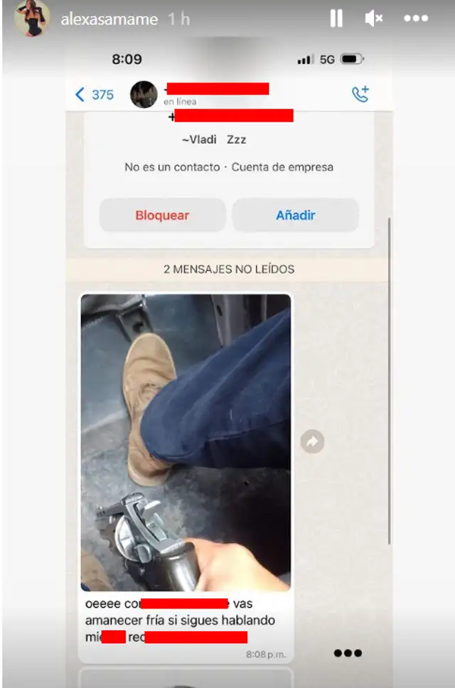 El mensaje amenazante que recibe Alexa Samame. Foto: Instagram/Alexa Samame El mensaje amenazante que recibe Alexa Samame. Foto: Instagram/Alexa Samame