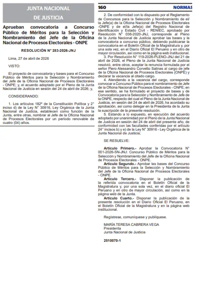 Resolución publicada en El Peruano