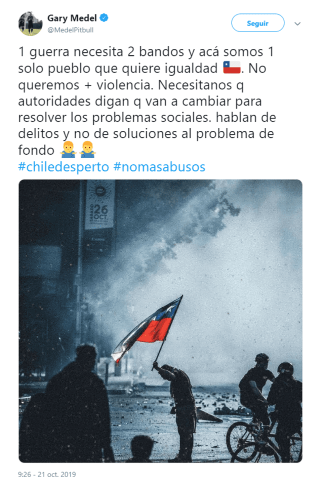 El jugador se ha mostrado en contra de las respuestas del Gobierno ante las protestas. Foto: Twitter.