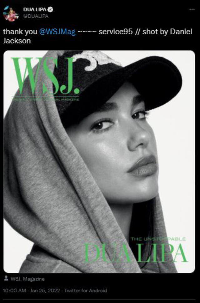 Dua Lipa es la protagonista de la revista WSJ en la edición de Enero 2022