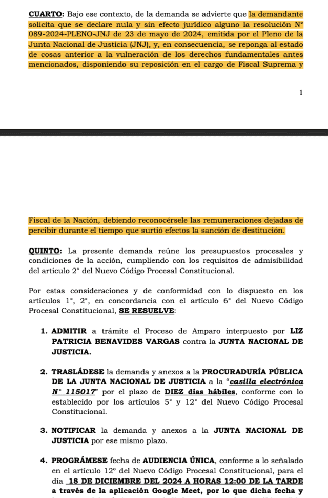 Juzgado admite nuevo amparo de Patricia Benavides.   