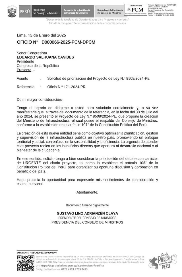  Documento enviados por Gustavo Adrianzén.   