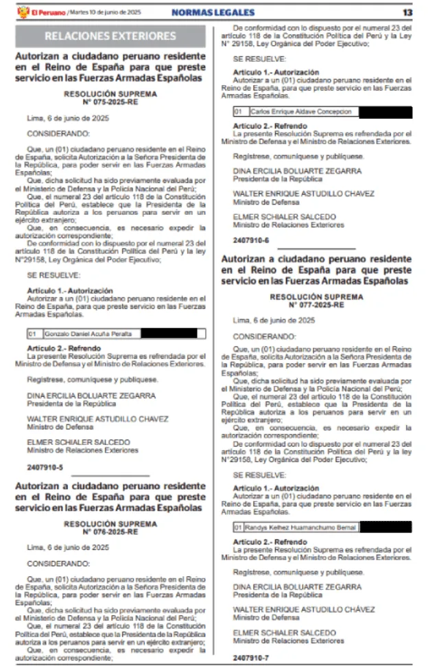 Autorizaciones a peruanos para servir a las Fuerzas Armadas de España Autorizaciones a peruanos para servir a las Fuerzas Armadas de España