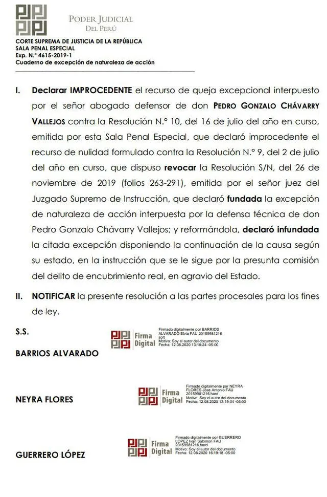 T: Pedro Chávarry seguirá bajo investigación por separar a fiscales Vela y Pérez.