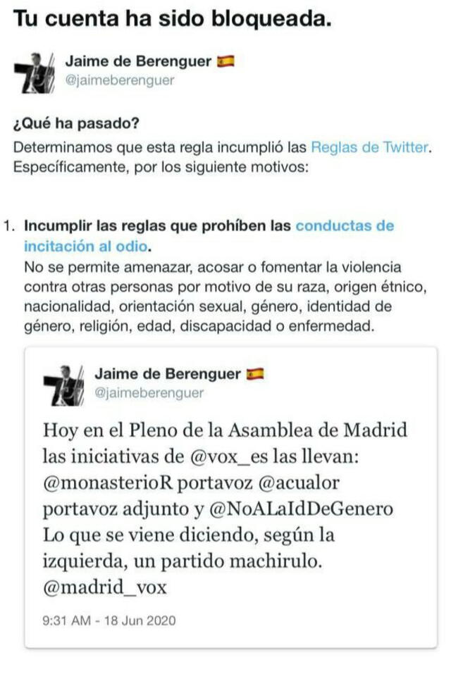 El tuit del diputado Jaime de Berenguer. Foto: captura de Twitter