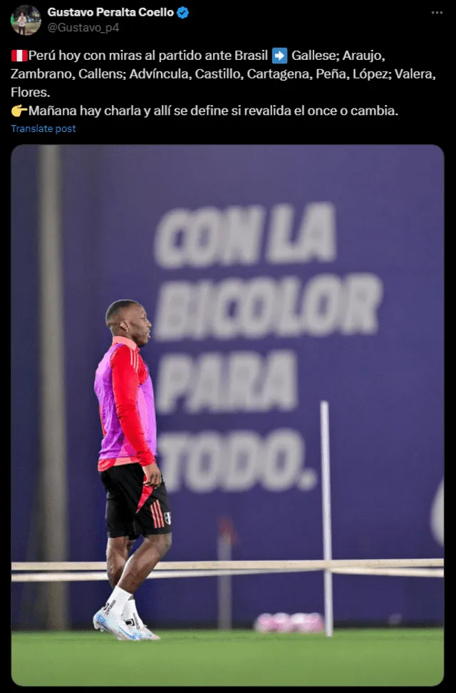  Luis Advíncula fue incluido en la oncena titular en el último entrenamiento de Perú previo al viaje. Foto: captura    