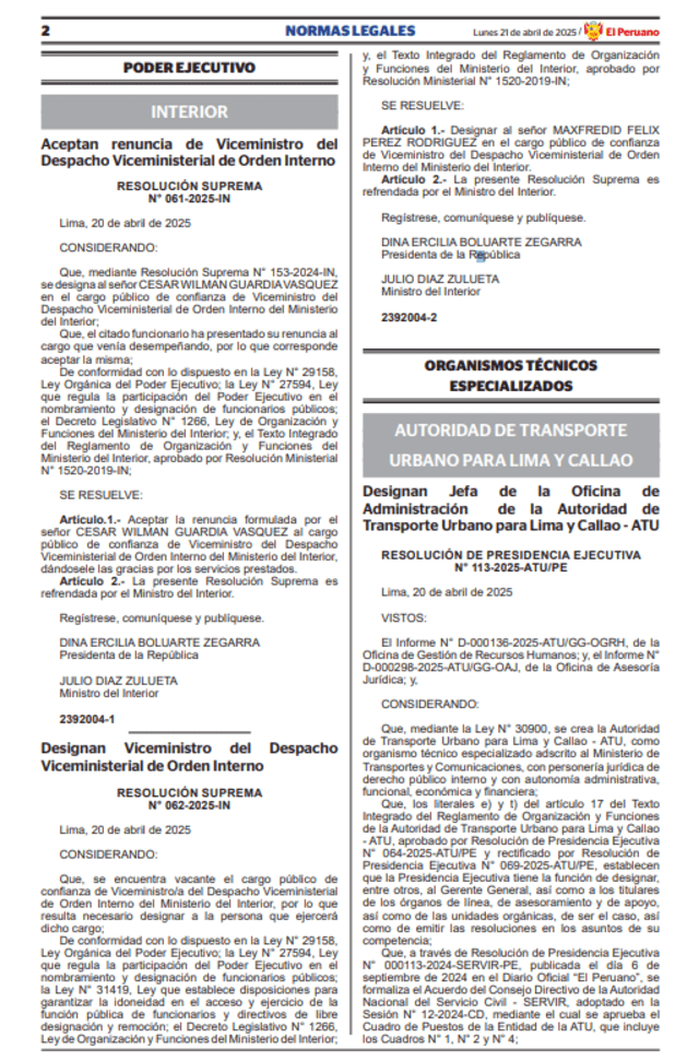 Designación en el Mininter de Maxfredid Pérez Rodríguez Designación en el Mininter de Maxfredid Pérez Rodríguez