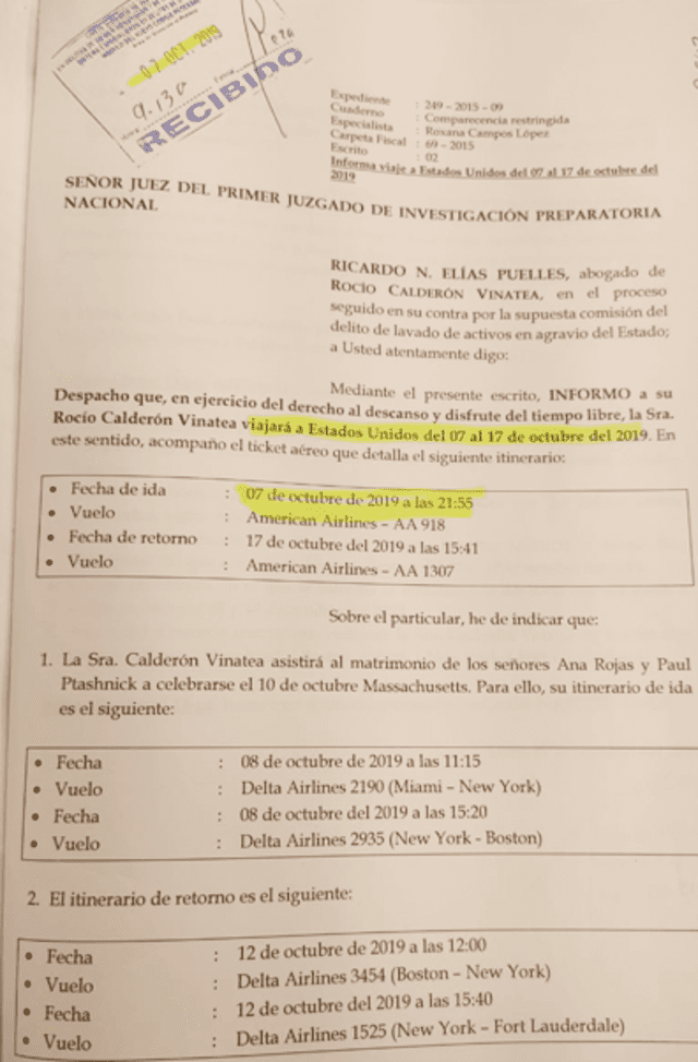 Informe de abogado de Rocío Calderón.