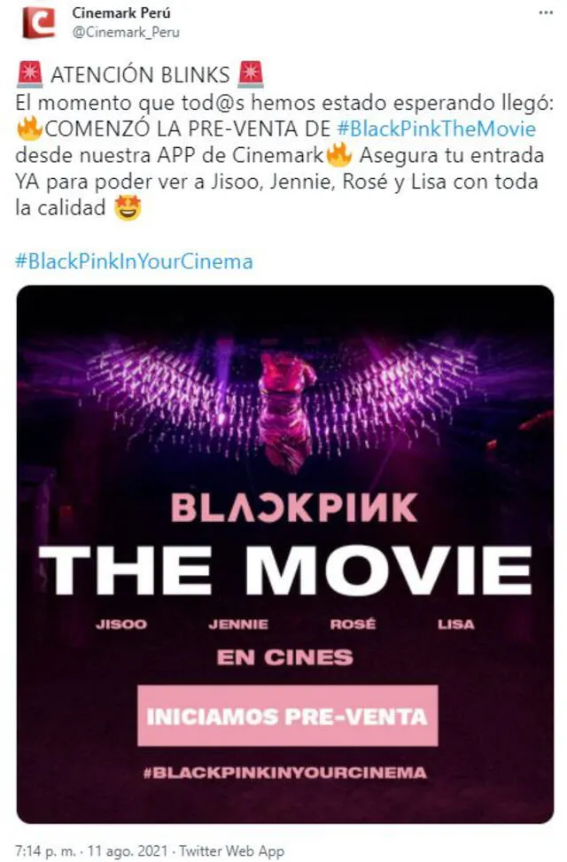 Cinemark inicia preventa de película de BLACKPINK. Foto: captura